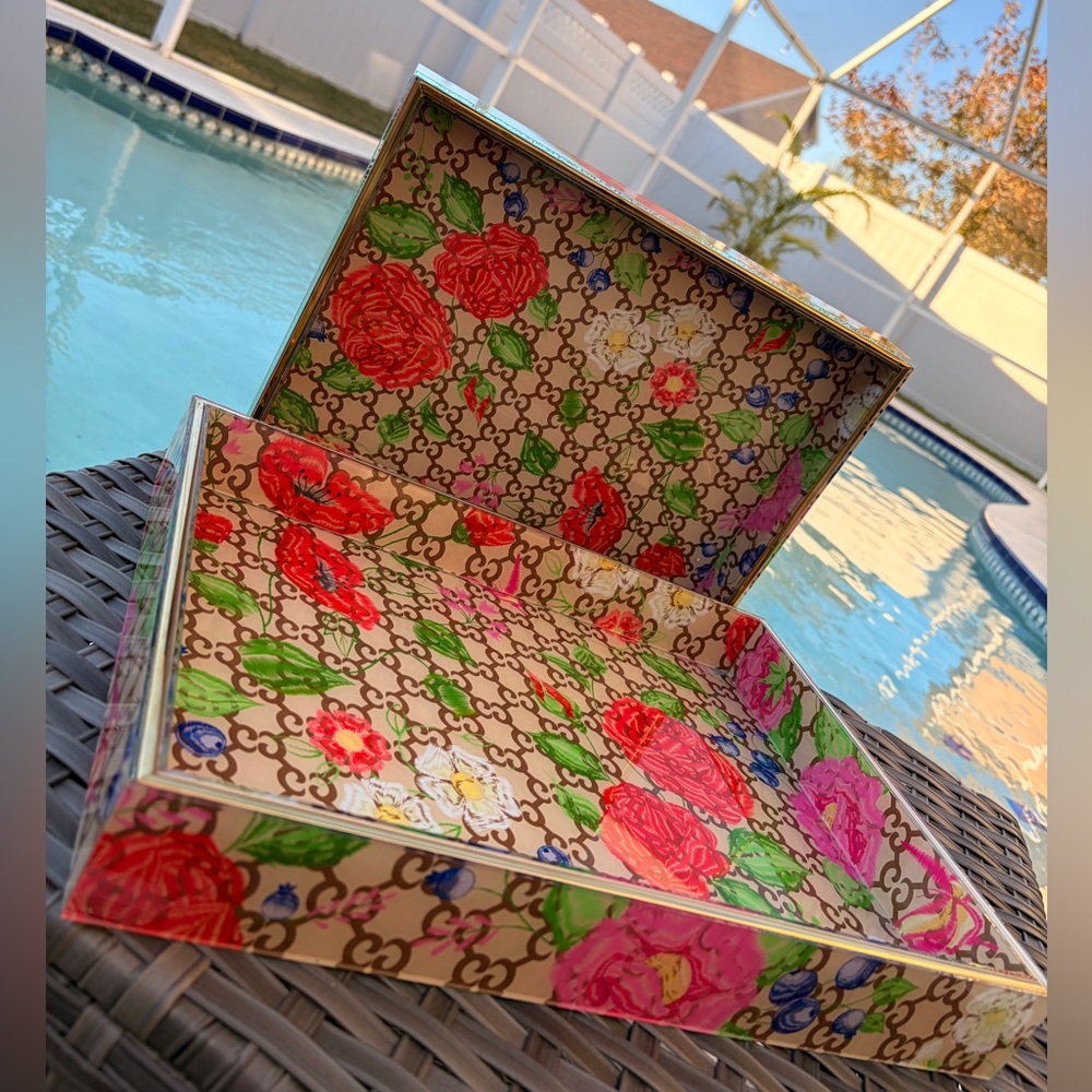 Medium-Fashion Floral Patterned Decorative Tray 9” x 13” ✨ - Picture 14 of 15